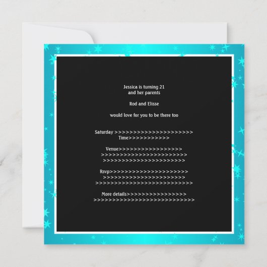 21ste verjaardag van de Turquoise Stars Black & Wh Kaart (Achterkant)