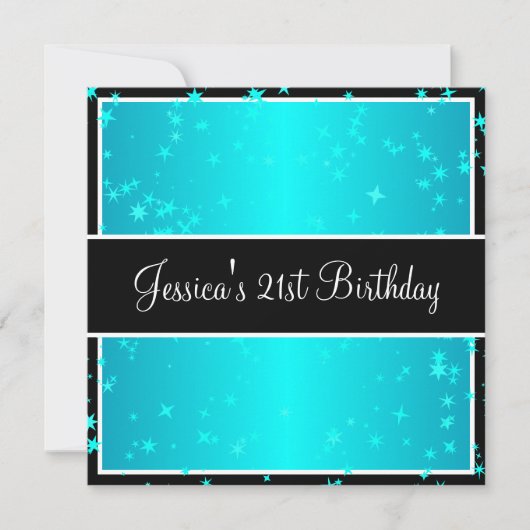 21ste verjaardag van de Turquoise Stars Black & Wh Kaart (Voorkant)