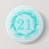 21ste verjaardag van de vrouw Aqua Blue White Swir Ronde Button 7,6 Cm (Voorkant)
