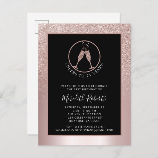 21ste verjaardag van de wedstrijd Blush Glitter Ch Briefkaart (Voorkant / Achterkant)