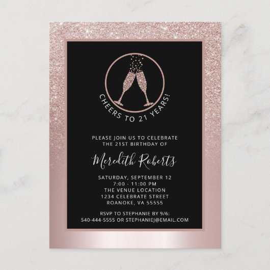 21ste verjaardag van de wedstrijd Blush Glitter Ch Briefkaart (Voorkant)