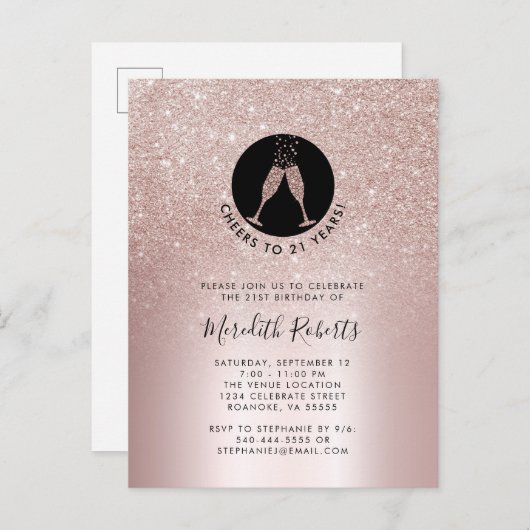 21ste verjaardag van de wedstrijd Blush Glitter Ch Briefkaart (Voorkant / Achterkant)