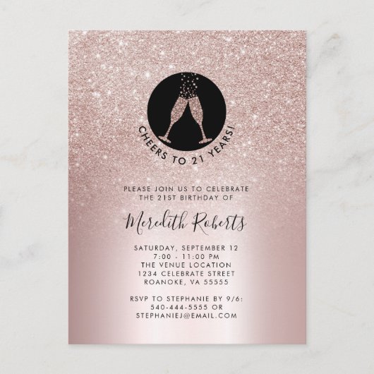 21ste verjaardag van de wedstrijd Blush Glitter Ch Briefkaart (Voorkant)