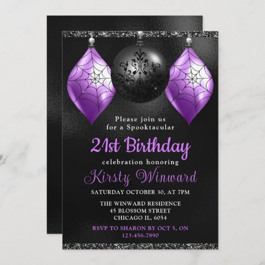 21ste verjaardag van de zwarte en Paarse Halloween Kaart (Voorkant / Achterkant)