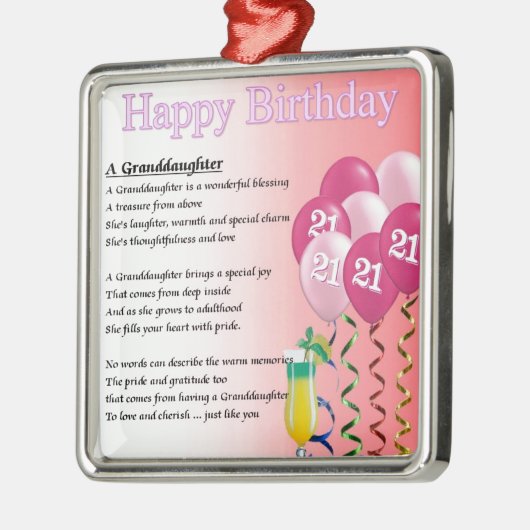 21ste verjaardag van het grootdochter-gedicht metalen ornament (Links)