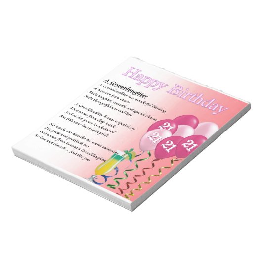 21ste verjaardag van het grootdochter-gedicht notitieblok (Linkerzijde)