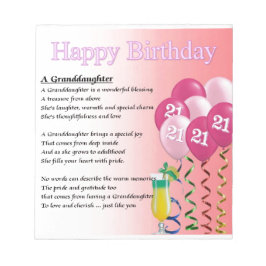 21ste verjaardag van het grootdochter-gedicht notitieblok