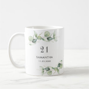 21ste verjaardag van het monogram Eucalyptus Green Koffiemok
