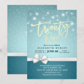 21ste verjaardag van het Turquoise Blue White Ribb Kaart (Voorkant / Achterkant)