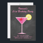 21ste verjaardag van het zomeralkbord en de Roze Kaart<br><div class="desc">Deze kleurrijke uitnodiging voor verjaardagsfeestjes is voorzien van een leuke roze cocktail op een krijtbordachtergrond, waardoor het perfect is voor de zomer, tropisch, luau of pool 21ste verjaardag van de Birthday Party. Het is gemakkelijk aan te passen met uw eigen details en leeftijd; nochtans, als u hulp of extra coördinerende...</div>