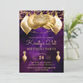 21ste verjaardag van Paarse en gouden kerstcadeaut Kaart (Staand voorkant)