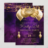 21ste verjaardag van Paarse en gouden kerstcadeaut Kaart (Voorkant / Achterkant)