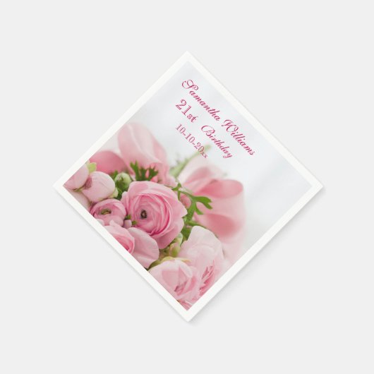 21ste verjaardag van roze rozen servetten (Hoek)
