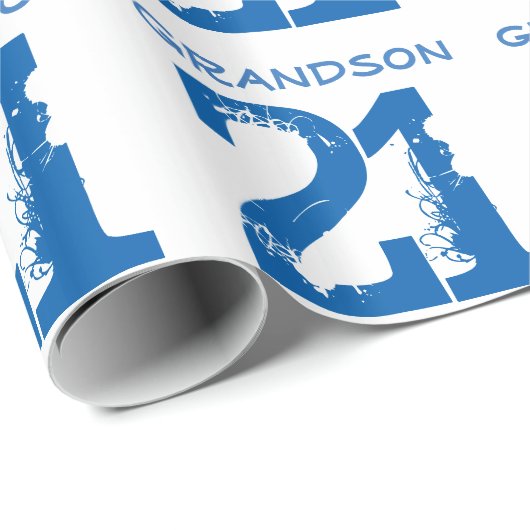 21ste verjaardag voor een kleinzoon, blauwe tekst  cadeaupapier (Rol Hoek)