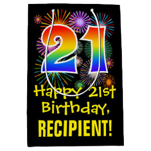 21ste verjaardag: Vuurwerk Fun Pattern + Regenboog Medium Cadeauzakje