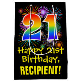 21ste verjaardag: Vuurwerk Fun Pattern + Regenboog Medium Cadeauzakje (Achterkant)