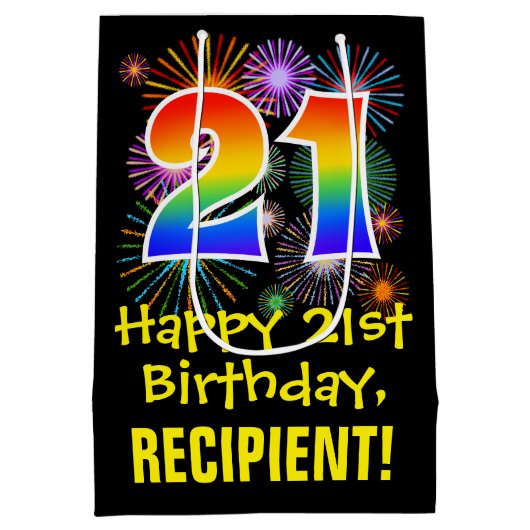 21ste verjaardag: Vuurwerk Fun Pattern + Regenboog Medium Cadeauzakje (Achterkant)