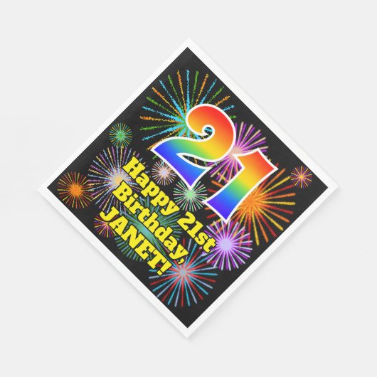 21ste verjaardag: Vuurwerk Fun Pattern + Regenboog Servet (Hoek)