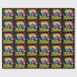 21ste verjaardag: vuurwerk, regenboogblik # "21" cadeaupapier