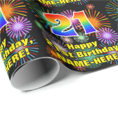 21ste verjaardag: vuurwerk, regenboogblik # "21" cadeaupapier (Rol Hoek)