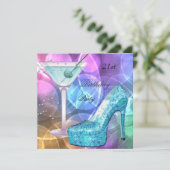 21ste verjaardag White Pink Blauwgroen Martini Sho Kaart (Staand voorkant)