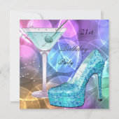 21ste verjaardag White Pink Blauwgroen Martini Sho Kaart (Voorkant)