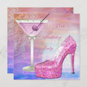 21ste verjaardag White Pink Blue Martini Shoe Kaart (Voorkant / Achterkant)