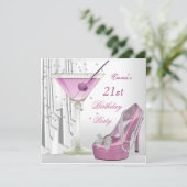 21ste verjaardag White Pink Martini Pearl Shoe Kaart (Staand voorkant)
