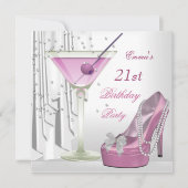 21ste verjaardag White Pink Martini Pearl Shoe Kaart (Voorkant)