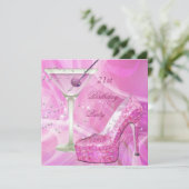 21ste verjaardag White Pink Martini Shoe Kaart (Staand voorkant)