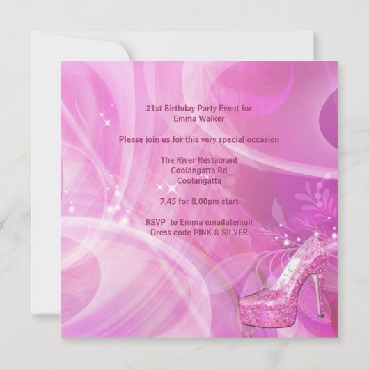 21ste verjaardag White Pink Martini Shoe Kaart (Achterkant)