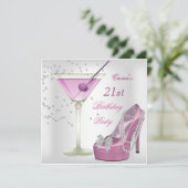 21ste verjaardag White Pink Martini Shoes Kaart (Staand voorkant)