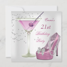 21ste verjaardag White Pink Martini Shoes Kaart