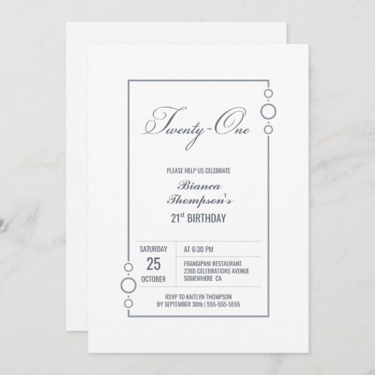 21ste verjaardag Wit met grijze Lijst Partij Kaart (Voorkant / Achterkant)