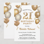 21ste verjaardag Witte en gouden ballonnen Kaart (Voorkant / Achterkant)