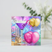 21ste verjaardag Witte Roze Paarse Martini-ballonn Kaart (Staand voorkant)
