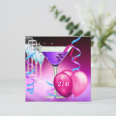 21ste verjaardag Witte Roze Paarse Martini-ballonn Kaart (Staand voorkant)