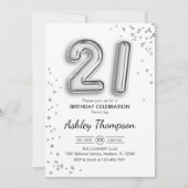 21ste verjaardag - Zilveren ballonnen Kaart (Voorkant)