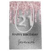 21ste verjaardag zilveren glitter druppelt roze mo medium cadeauzakje (Voorkant)