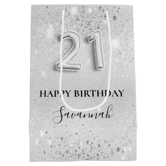21ste verjaardag zilveren glitter sparkles monogra medium cadeauzakje (Achterkant)