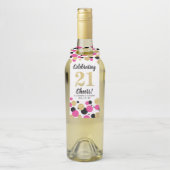 21ste Verjaardag Zwart Hot Pink Gold Glitter Confe Flessenhanger (Op fles)