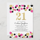 21ste Verjaardag Zwart Hot Pink Gold Glitter Confe Kaart (Voorkant)