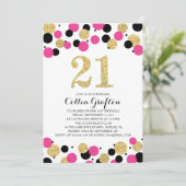 21ste Verjaardag Zwart Hot Pink Gold Glitter Confe Kaart (Staand voorkant)