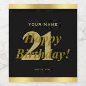 21ste verjaardag zwart-wit en gouden waslabel wijn etiket (Enkel label)