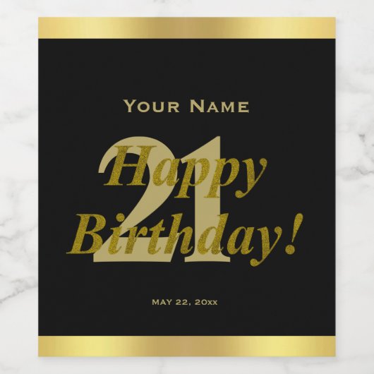 21ste verjaardag zwart-wit en gouden waslabel wijn etiket (Enkel label)