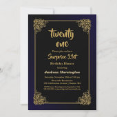 21ste verjaardag, zwart-wit en goudsurrogaat kaart (Voorkant)