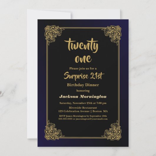 21ste verjaardag, zwart-wit en goudsurrogaat kaart (Voorkant)