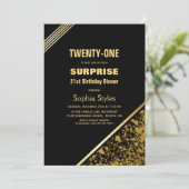 21ste verjaardag, zwart-wit en goudsurrogaat kaart (Staand voorkant)