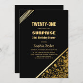 21ste verjaardag, zwart-wit en goudsurrogaat kaart (Voorkant / Achterkant)