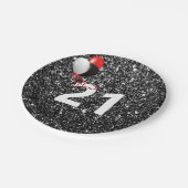 21ste verjaardag zwarte glitter en ballonnen papieren bordje (Gekanteld)